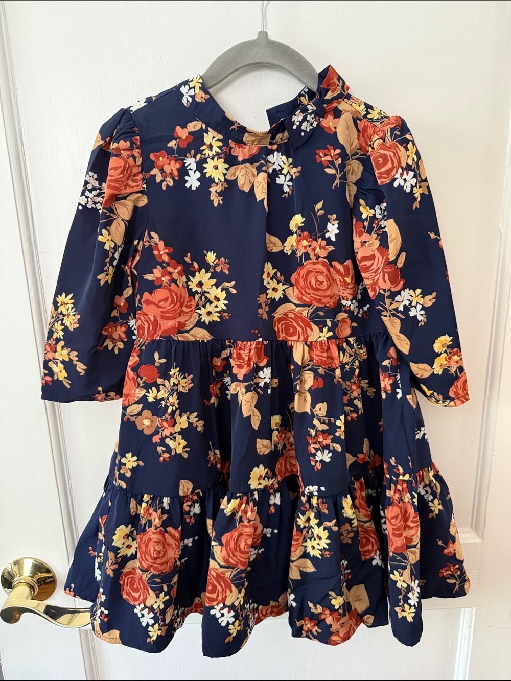 Janie and Jack Navy Floral Tiered Dress with Orange Blooms
